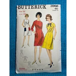 Butterick Sewing pattern 3966 Fit and flare dress pockets 1960s size 16
